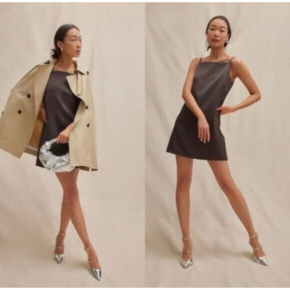 Tuckernuck Chocolate Satin Lara Dress Brown Square Neck Mini NYAP-12-D596-Brown - Picture 1 of 9